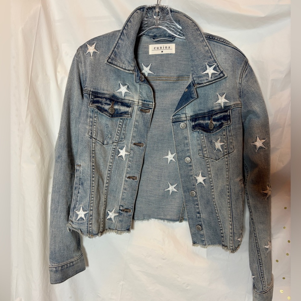 Eunina Light Blue Denim Jacket with White Star Details